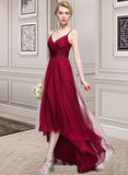 Lucy A-Line V-neck Asymmetrical Tulle Bridesmaid Dress UKP0013270