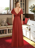 Mia A-Line High Neck Floor-Length Bridesmaid Dress With Ruffle Split Front UKP0013271