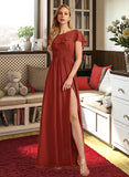 Mia A-Line High Neck Floor-Length Bridesmaid Dress With Ruffle Split Front UKP0013271