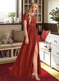 Mia A-Line High Neck Floor-Length Bridesmaid Dress With Ruffle Split Front UKP0013271