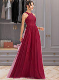 Glenda A-Line Halter Floor-Length Bridesmaid Dress With Ruffle UKP0013274