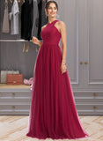 Glenda A-Line Halter Floor-Length Bridesmaid Dress With Ruffle UKP0013274