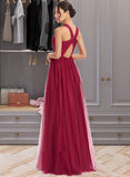 Glenda A-Line Halter Floor-Length Bridesmaid Dress With Ruffle UKP0013274