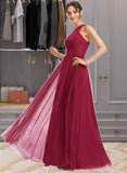 Glenda A-Line Halter Floor-Length Bridesmaid Dress With Ruffle UKP0013274