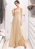 Mikayla A-Line Square Neckline Floor-Length Bridesmaid Dress With Split Front UKP0013275