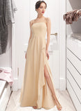 Mikayla A-Line Square Neckline Floor-Length Bridesmaid Dress With Split Front UKP0013275