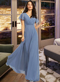 Mara A-Line V-neck Floor-Length Bridesmaid Dress With Lace UKP0013278