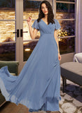 Mara A-Line V-neck Floor-Length Bridesmaid Dress With Lace UKP0013278