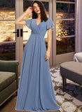 Mara A-Line V-neck Floor-Length Bridesmaid Dress With Lace UKP0013278