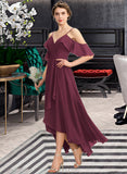 Caitlyn A-Line V-neck Asymmetrical Chiffon Bridesmaid Dress With Cascading Ruffles UKP0013280