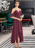 Caitlyn A-Line V-neck Asymmetrical Chiffon Bridesmaid Dress With Cascading Ruffles UKP0013280