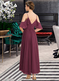 Caitlyn A-Line V-neck Asymmetrical Chiffon Bridesmaid Dress With Cascading Ruffles UKP0013280