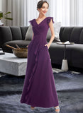 Anahi A-Line V-neck Floor-Length Bridesmaid Dress With Ruffle Pockets UKP0013285