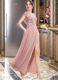 Sarai A-Line Scoop Neck Floor-Length Bridesmaid Dress With Sequins Split Front UKP0013286