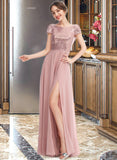 Sarai A-Line Scoop Neck Floor-Length Bridesmaid Dress With Sequins Split Front UKP0013286