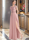 Sarai A-Line Scoop Neck Floor-Length Bridesmaid Dress With Sequins Split Front UKP0013286