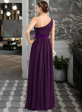 Ann A-Line/Princess One-Shoulder Floor-Length Chiffon Charmeuse Bridesmaid Dress With Ruffle Split Front UKP0013288