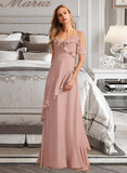 Angeline A-Line V-neck Floor-Length Bridesmaid Dress With Ruffle UKP0013289