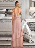 Angeline A-Line V-neck Floor-Length Bridesmaid Dress With Ruffle UKP0013289