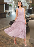 Philippa A-LineV-neckTea-LengthBridesmaidDress#273655 UKP0013290