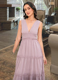 Philippa A-LineV-neckTea-LengthBridesmaidDress#273655 UKP0013290