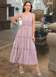 Philippa A-LineV-neckTea-LengthBridesmaidDress#273655 UKP0013290