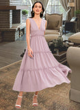 Philippa A-LineV-neckTea-LengthBridesmaidDress#273655 UKP0013290