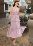 Philippa A-LineV-neckTea-LengthBridesmaidDress#273655 UKP0013290