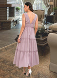 Philippa A-LineV-neckTea-LengthBridesmaidDress#273655 UKP0013290