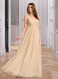 Raina A-Line V-neck Floor-Length Bridesmaid Dress With Sequins UKP0013291