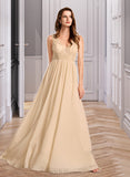 Raina A-Line V-neck Floor-Length Bridesmaid Dress With Sequins UKP0013291