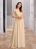 Raina A-Line V-neck Floor-Length Bridesmaid Dress With Sequins UKP0013291