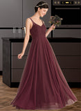 Rayne A-Line/Princess V-neck Floor-Length Tulle Lace Bridesmaid Dress UKP0013295