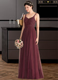 Rayne A-Line/Princess V-neck Floor-Length Tulle Lace Bridesmaid Dress UKP0013295