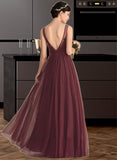 Rayne A-Line/Princess V-neck Floor-Length Tulle Lace Bridesmaid Dress UKP0013295