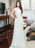 Dayana A-Line Scoop Neck Floor-Length Chiffon Bridesmaid Dress With Ruffle UKP0013296