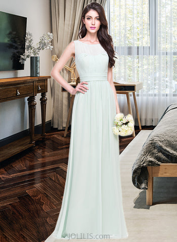 Dayana A-Line Scoop Neck Floor-Length Chiffon Bridesmaid Dress With Ruffle UKP0013296