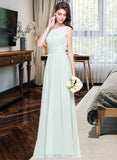 Dayana A-Line Scoop Neck Floor-Length Chiffon Bridesmaid Dress With Ruffle UKP0013296