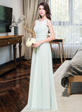 Dayana A-Line Scoop Neck Floor-Length Chiffon Bridesmaid Dress With Ruffle UKP0013296