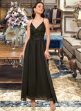 Kayley A-LineV-neckAnkle-LengthBridesmaidDressWithSequinsSplitFront#273658 UKP0013298