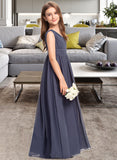 Brielle A-Line V-neck Floor-Length Chiffon Junior Bridesmaid Dress With Ruffle UKP0013307