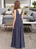 Brielle A-Line V-neck Floor-Length Chiffon Junior Bridesmaid Dress With Ruffle UKP0013307