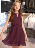 Ryann A-Line Scoop Neck Knee-Length Chiffon Junior Bridesmaid Dress With Bow(s) UKP0013308