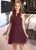 Ryann A-Line Scoop Neck Knee-Length Chiffon Junior Bridesmaid Dress With Bow(s) UKP0013308