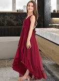 Vivian A-Line V-neck Asymmetrical Chiffon Junior Bridesmaid Dress With Bow(s) Cascading Ruffles UKP0013310