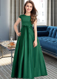 Vanessa Ball-Gown/Princess Scoop Neck Floor-Length Satin Lace Junior Bridesmaid Dress With Bow(s) Pockets UKP0013311