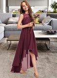 Sarah A-Line Scoop Neck Asymmetrical Chiffon Lace Junior Bridesmaid Dress With Bow(s) UKP0013312