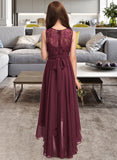 Sarah A-Line Scoop Neck Asymmetrical Chiffon Lace Junior Bridesmaid Dress With Bow(s) UKP0013312