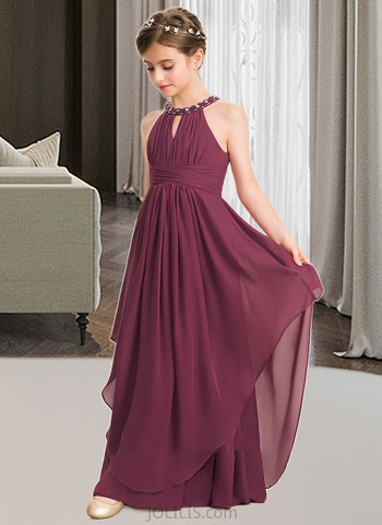 Lana A-Line Scoop Neck Floor-Length Chiffon Junior Bridesmaid Dress With Ruffle Beading UKP0013313