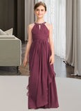 Lana A-Line Scoop Neck Floor-Length Chiffon Junior Bridesmaid Dress With Ruffle Beading UKP0013313